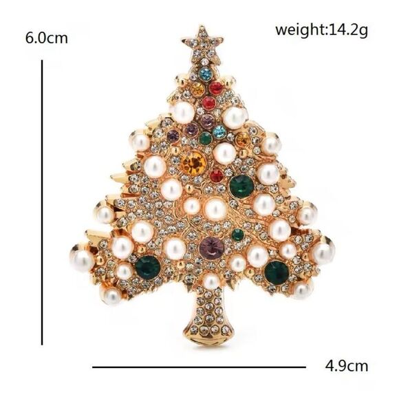 Luxury Pearl Crystal Christmas Tree Gold Brooch  Womens Multicolor Pin New - Picture 3 of 4